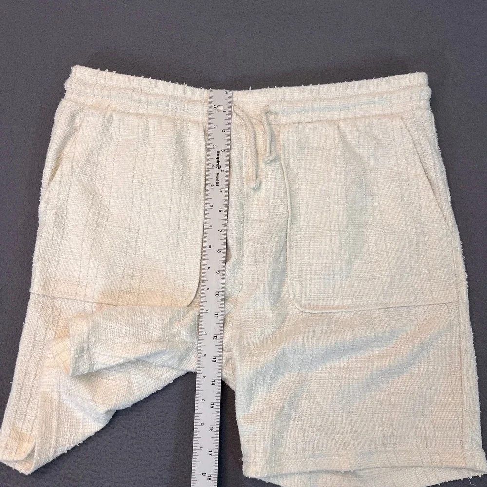 Primark Mens XL Textured Drawstring Shorts Cream Honeycomb Weave Feather Chicken